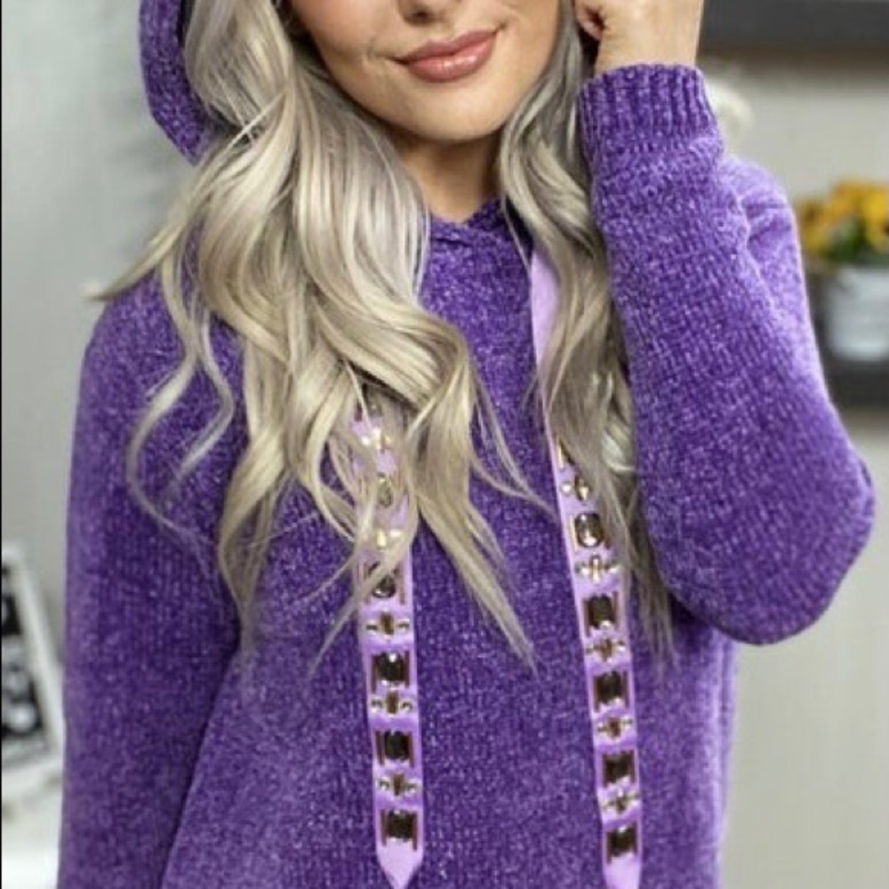 NWT GeeGee medium hooded purple jeweled sweater